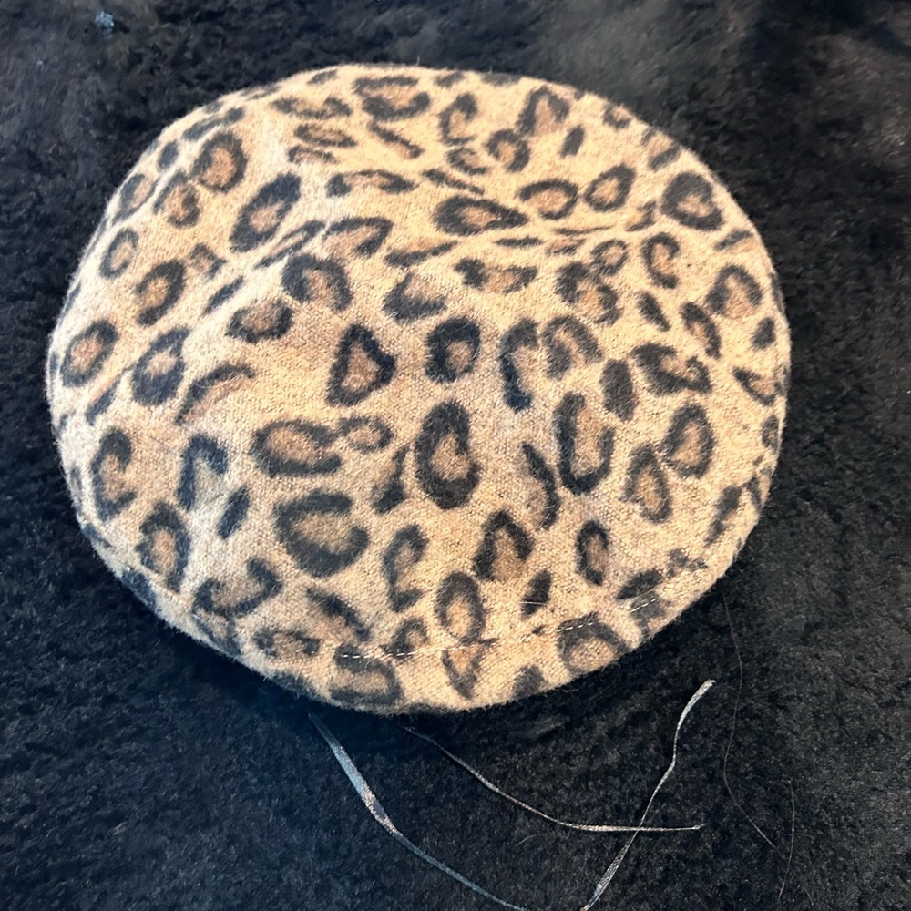 Leopard Beret Hat Tam Beanie Black Leather